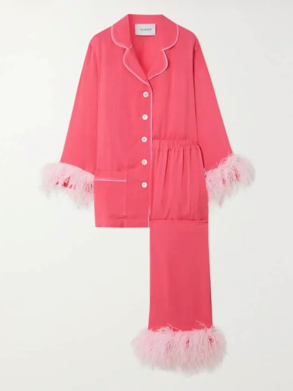 Sleeper Hot Pink Feather Trim Pajama Set (Size S)